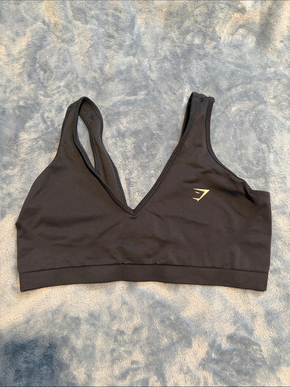 Gymshark Dark Blue V-Neck Seamless Sports Bralette with White Logo